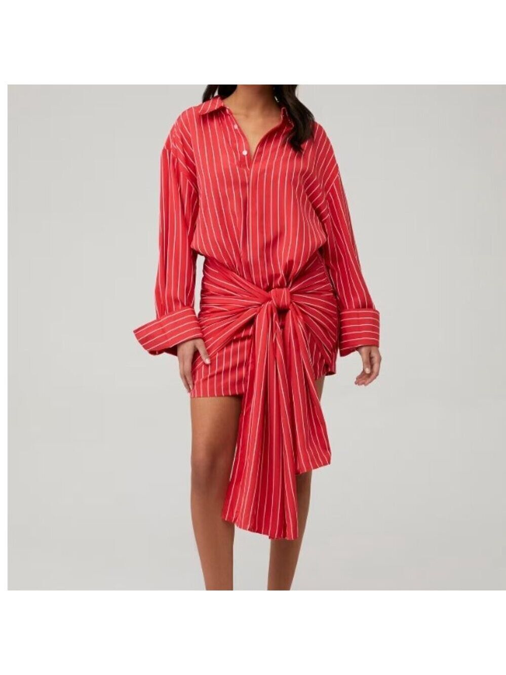 *Bardot Malira Long-Sleeve Mini Shirt Dress – Red Stripe – XS (NWT)